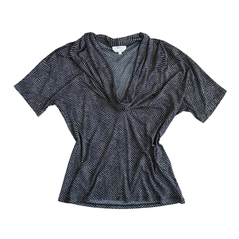 Max Mara Italy Black White Geometric Print Cowl Neck Viscose Top Size‎ M